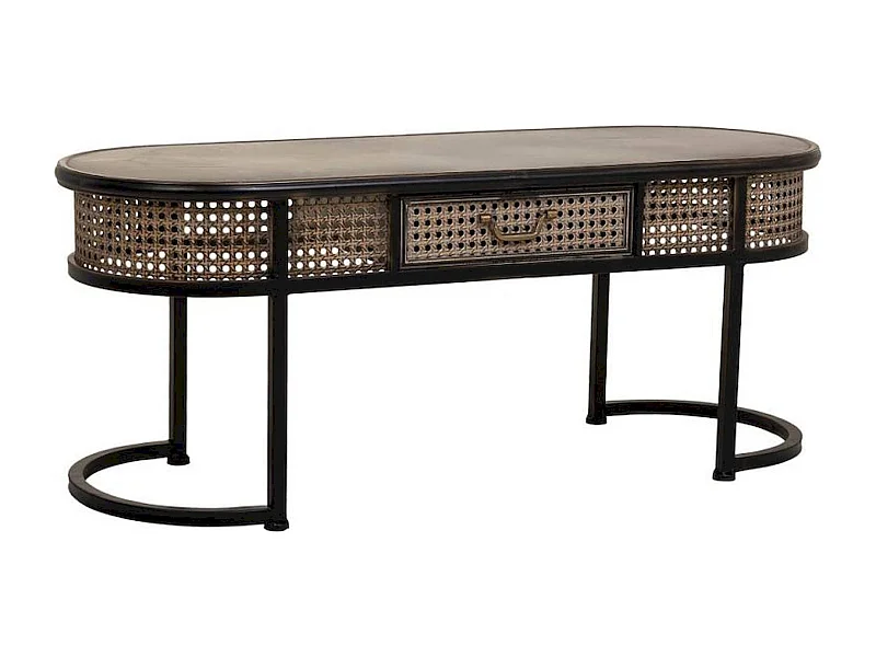 table basse métal marron style vintage avec tiroir intégré