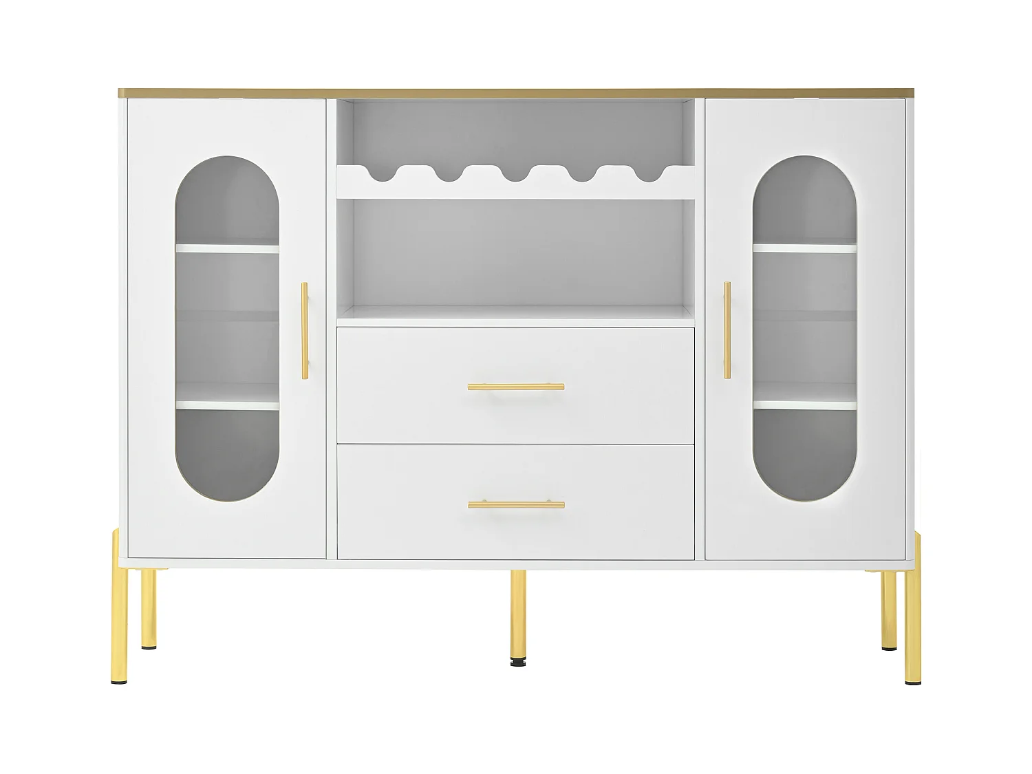 Buffet 120x38x90cm - 2 portes et 2 tiroirs - avec casier à vin - MDF - blanc