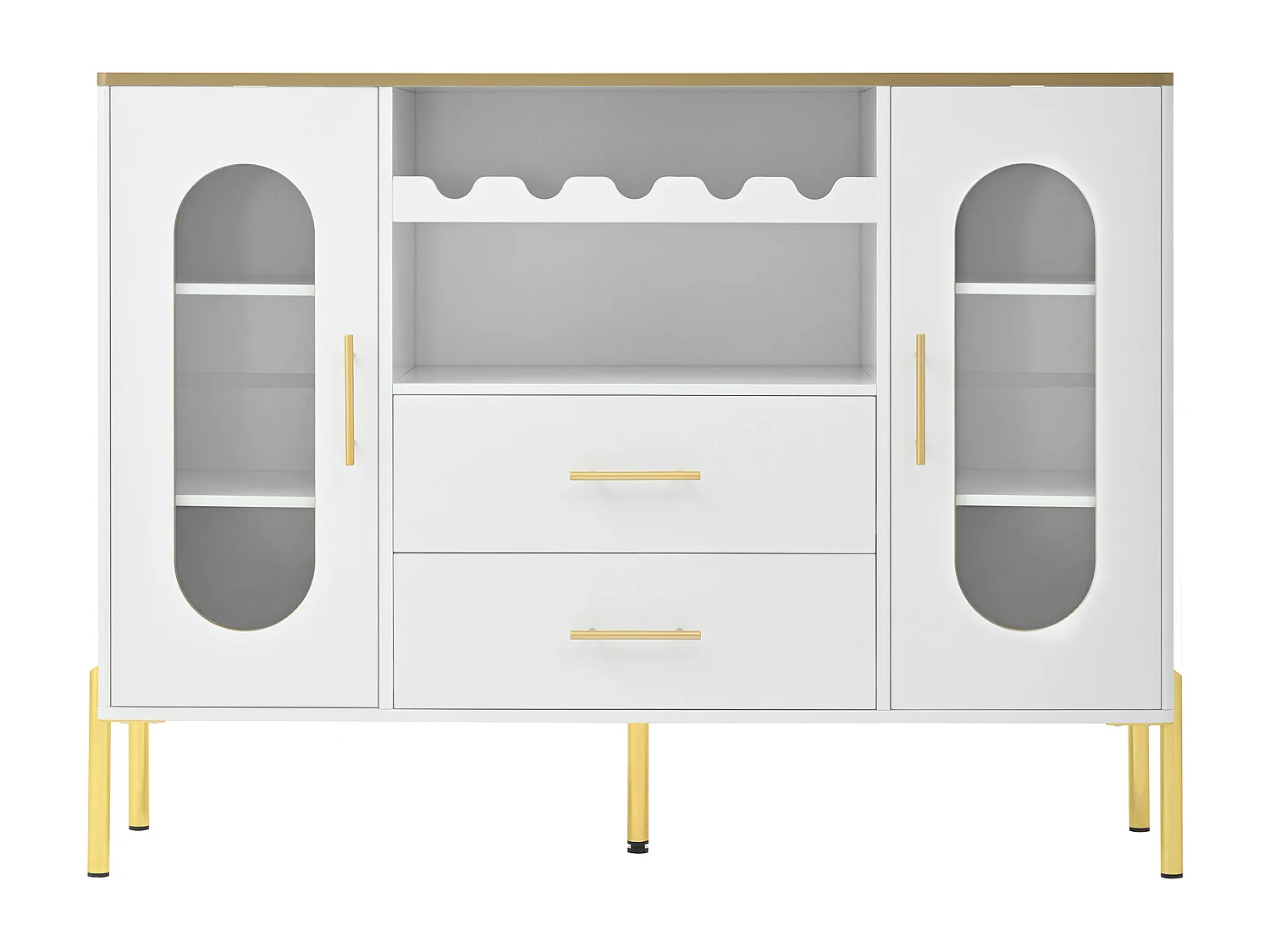 Buffet 120x38x90cm - 2 portes et 2 tiroirs - avec casier à vin - MDF - blanc