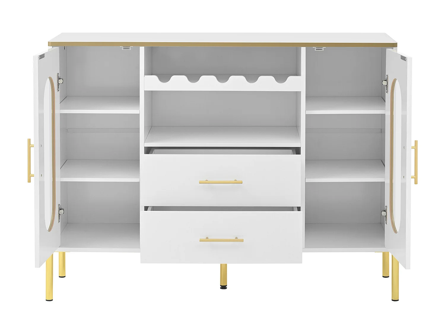 Buffet 120x38x90cm - 2 portes et 2 tiroirs - avec casier à vin - MDF - blanc