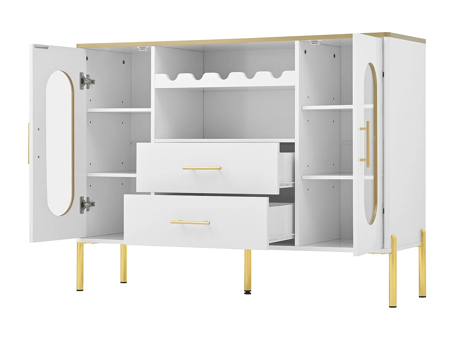 Buffet 120x38x90cm - 2 portes et 2 tiroirs - avec casier à vin - MDF - blanc