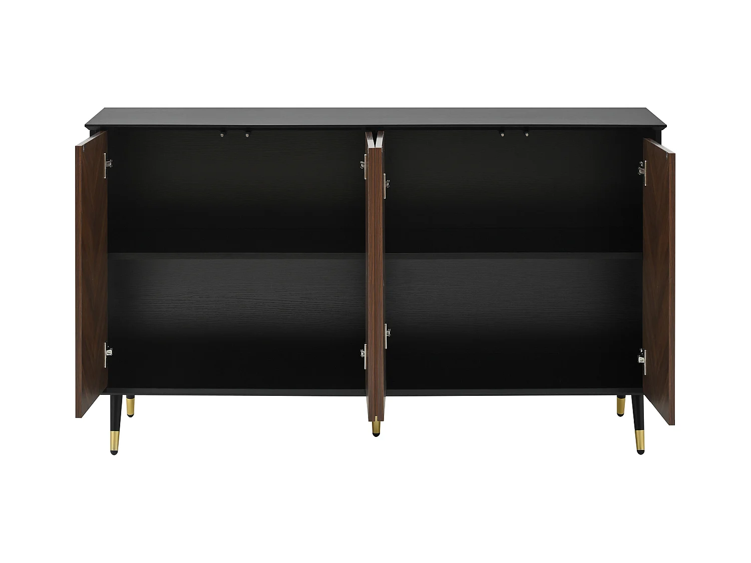 Buffet moderne 140x40x90cm - avec 4 portes - Étagères réglables - MDF - noir + marron