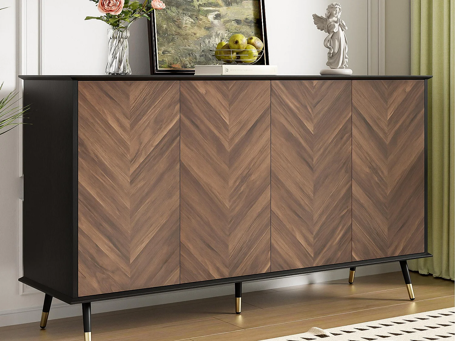 Modern buffet 140×40×90 cm - met 4 deuren - verstelbare planken - MDF - zwart + bruin