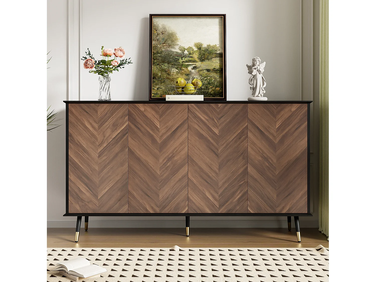 Modern buffet 140×40×90 cm - met 4 deuren - verstelbare planken - MDF - zwart + bruin