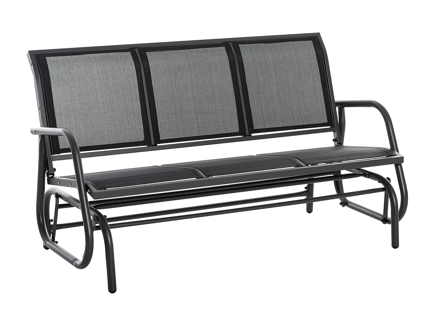 Banc balançoire 3 places, métal robuste, tissu maille respirante, noir (147x75x85cm)