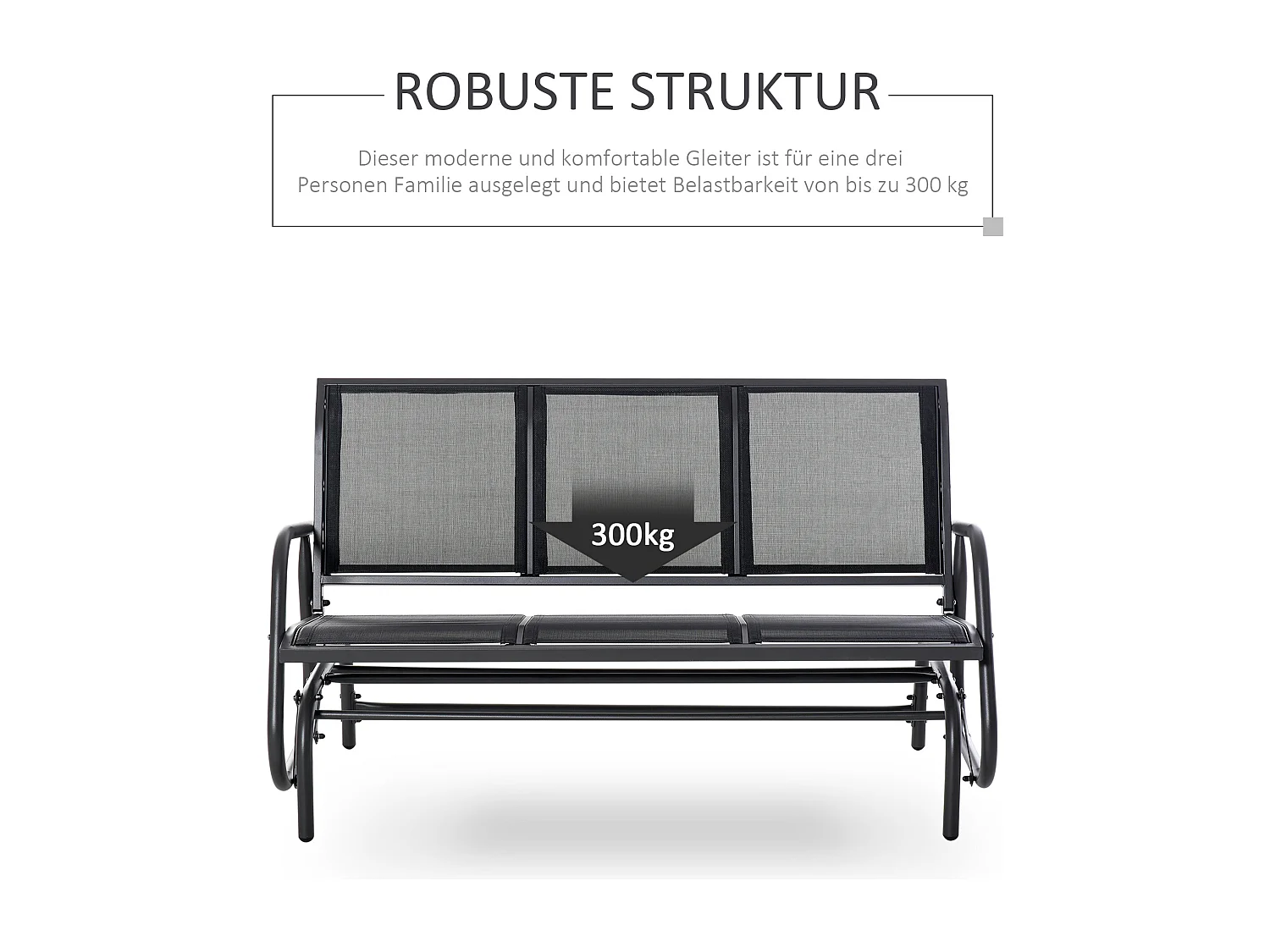 Banc balançoire 3 places, métal robuste, tissu maille respirante, noir (147x75x85cm)