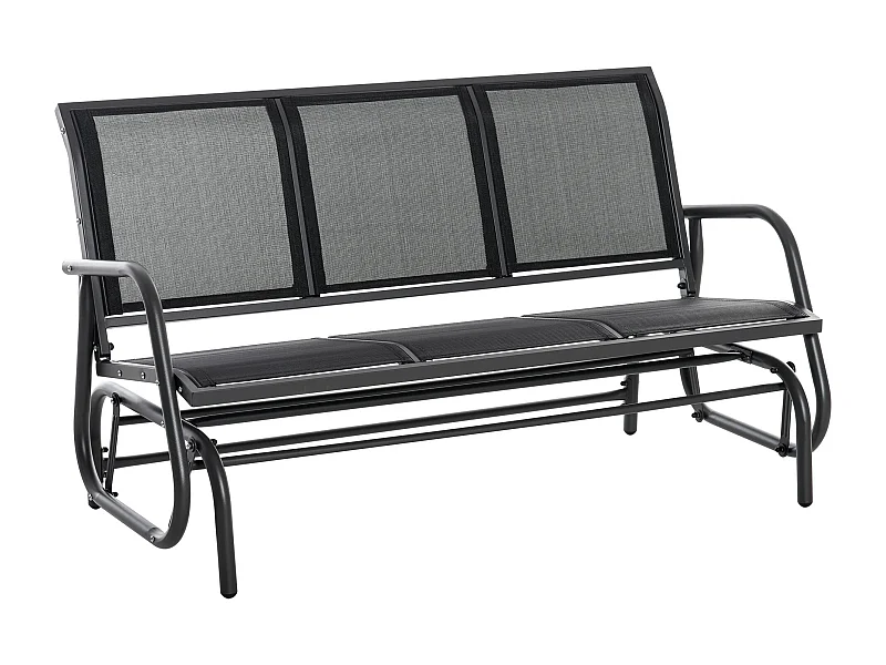 Banc balançoire 3 places, métal robuste, tissu maille respirante, noir (147x75x85cm)