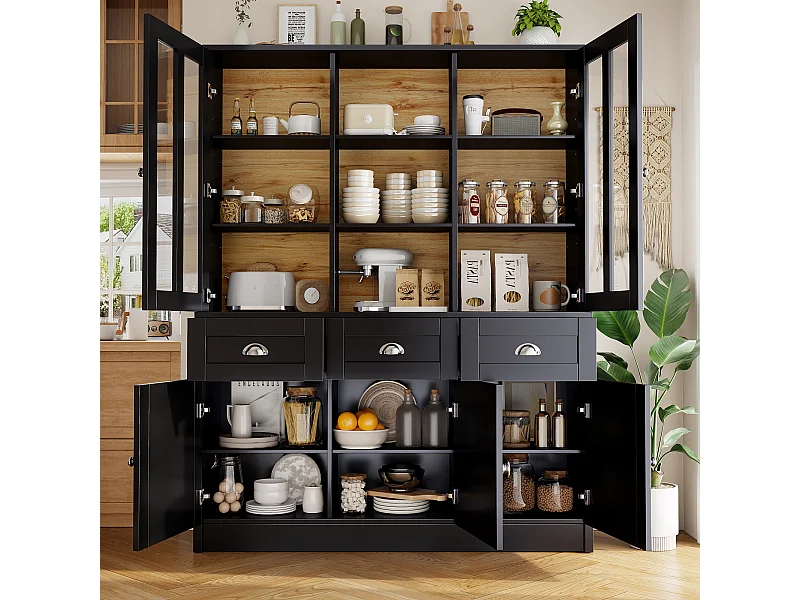 Hohes Küchen-Sideboard - 140 x 38,5 x 175 cm - mit 3 Schubladen + 5 Türen - MDF - schwarz