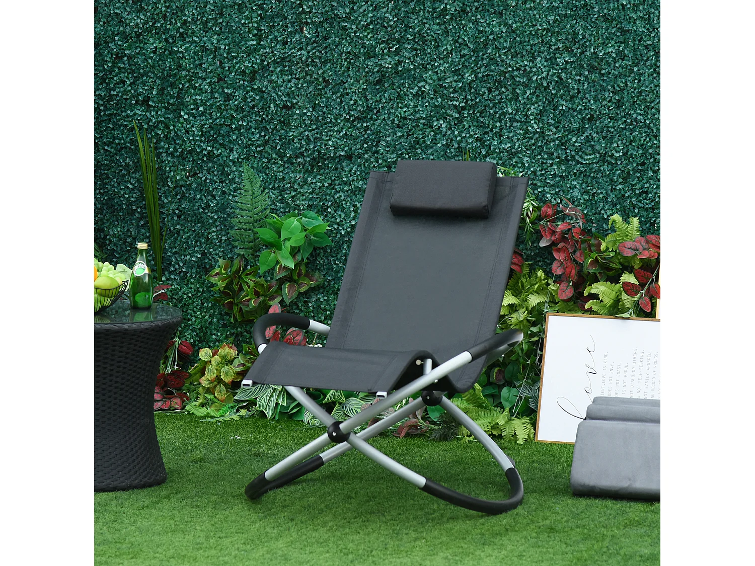 Fauteuil balançoire ergonomique 2-en-1, métal et Textilène, noir (145x74x86 cm)