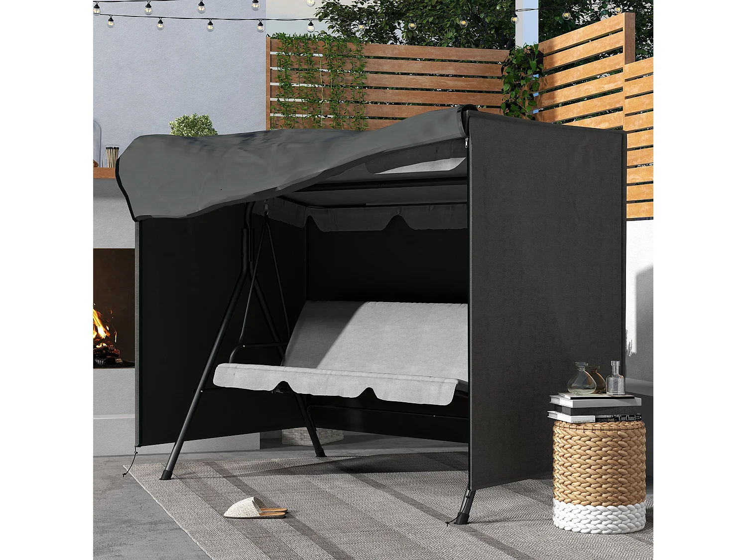 Waterdichte hoes voor 3-zitsschommel, UV-bestendig 600D Oxford-materiaal, donkergrijs (205 x 124 x 164 cm)