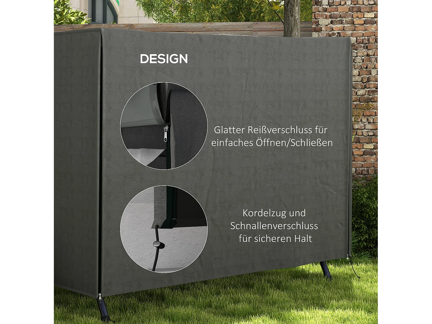 Waterdichte hoes voor 3-zitsschommel, UV-bestendig 600D Oxford-materiaal, donkergrijs (205 x 124 x 164 cm)