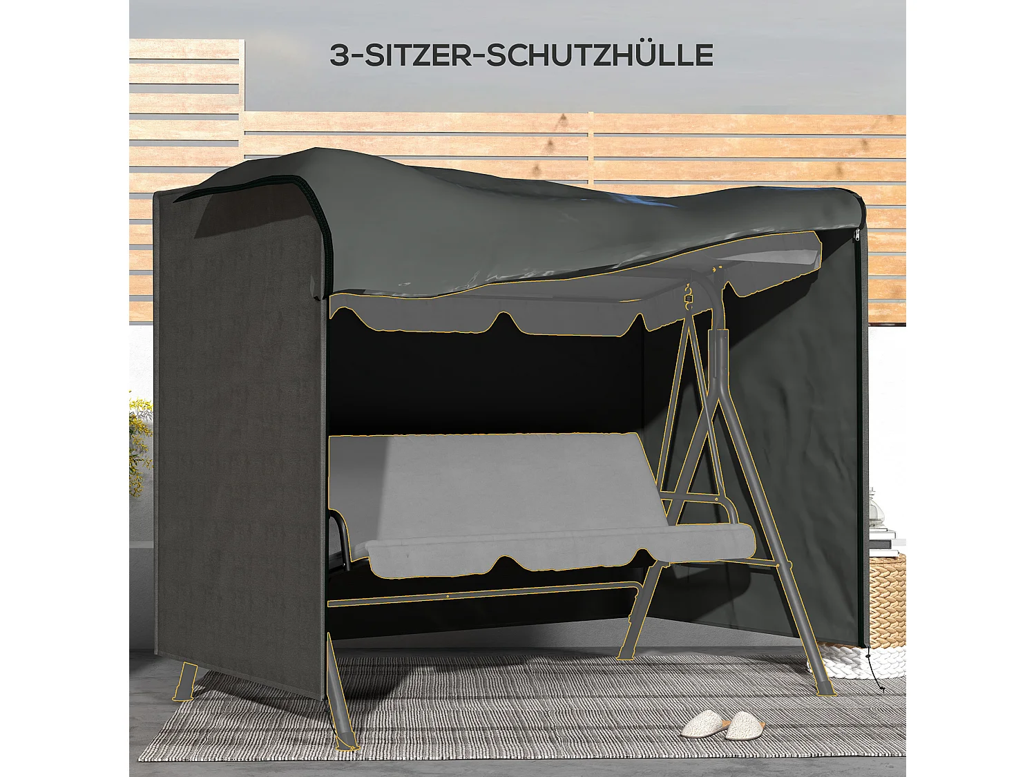 Housse imperméable pour balançoire 3 places, tissu Oxford 600D résistant UV, gris foncé (205x124x164cm)