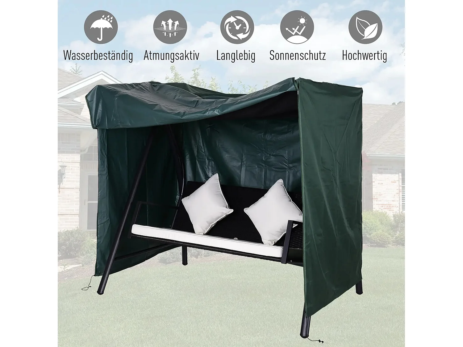 Housse de protection pour balancelle, résistante aux intempéries, en polyester, vert (177x114x152 cm)