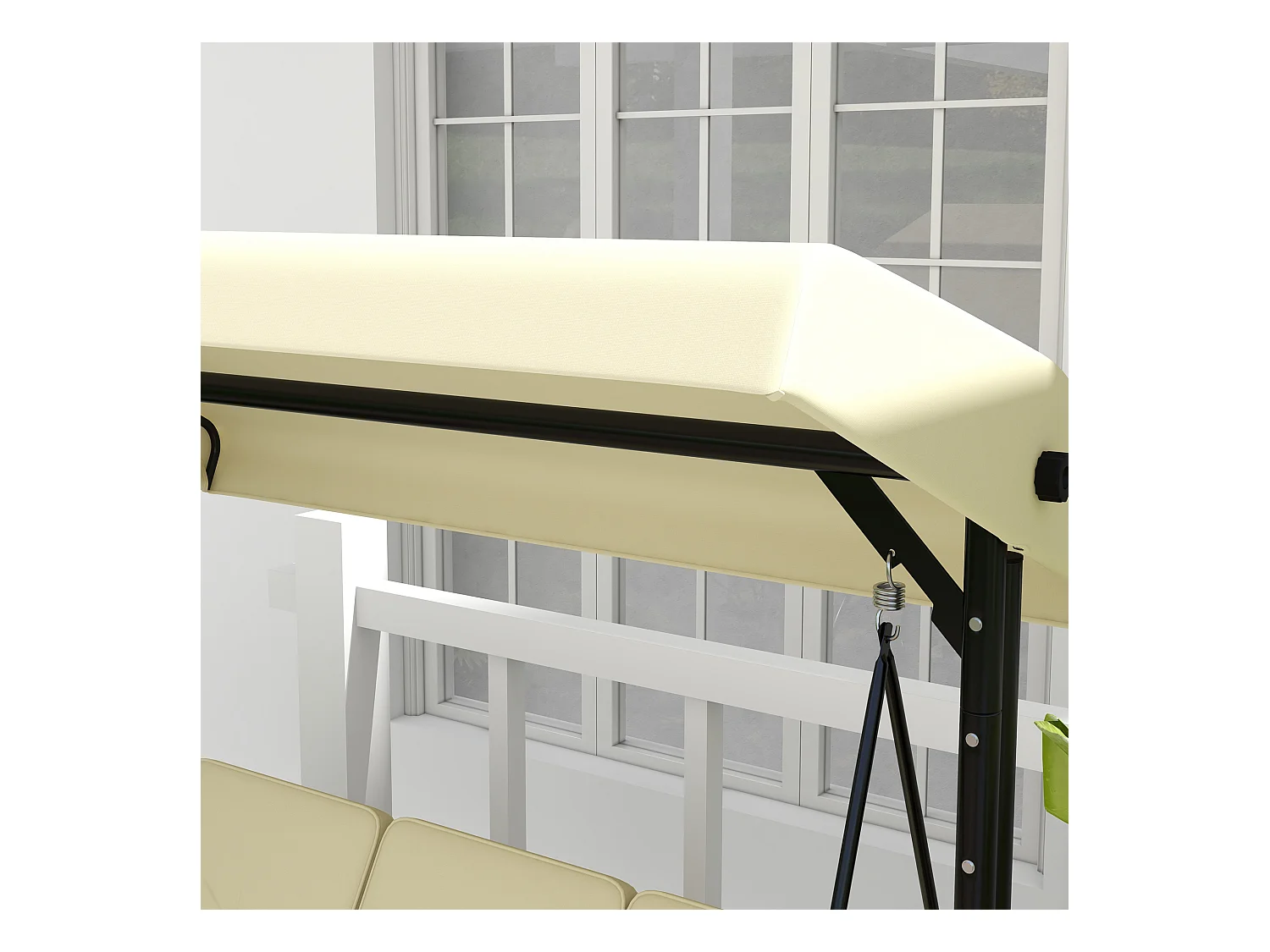 Balancelle 3 places 2 en 1 avec fonction lit, structure acier, toit réglable, beige (195x117x175cm)