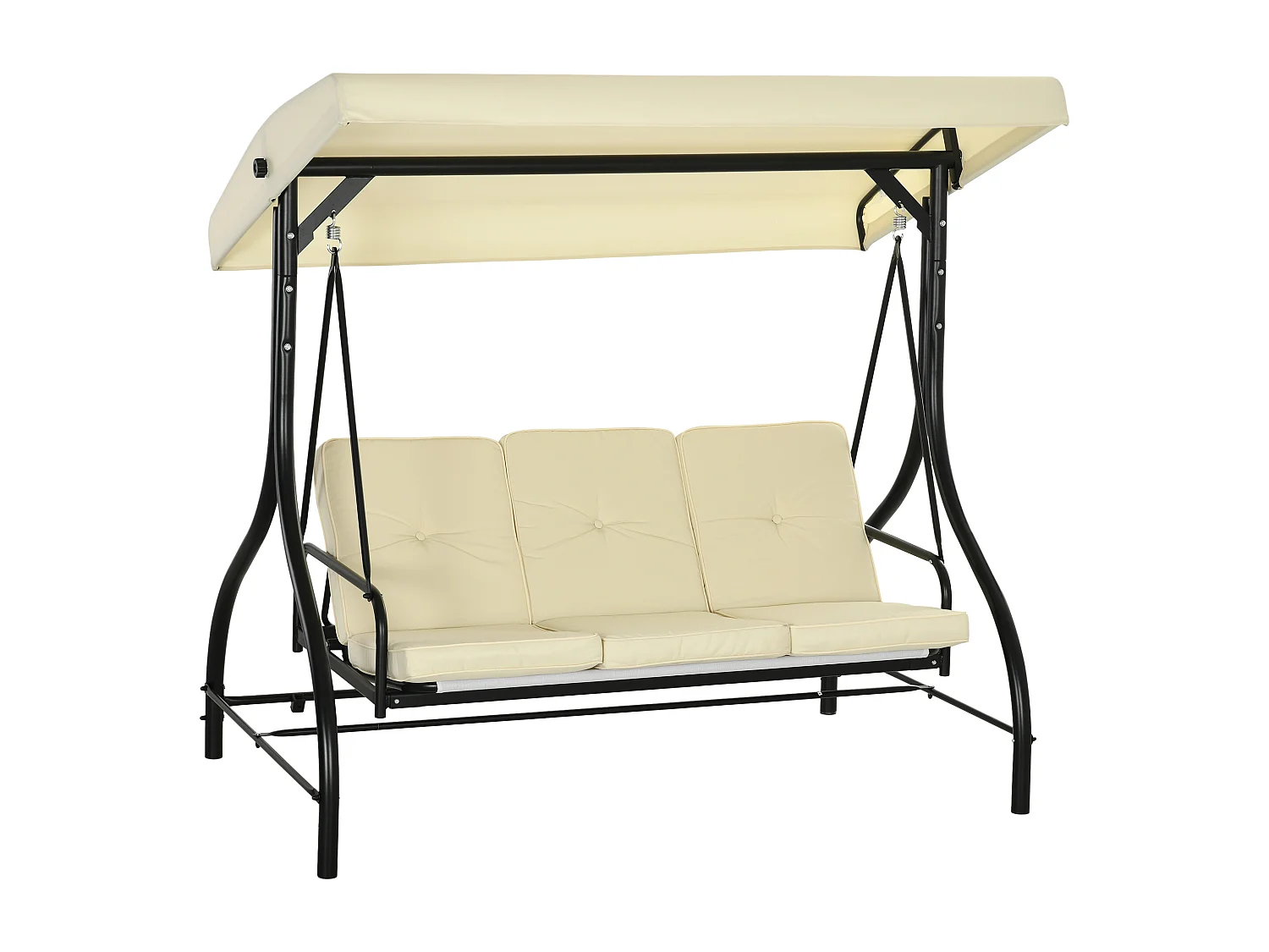 Altalena 2 in 1 a 3 posti con funzione letto, struttura in acciaio, tetto regolabile, beige (195x117x175cm)