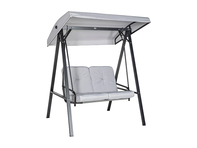 Altalena a 2 posti con tetto inclinabile, cuscini spessi, acciaio, grigio (145x116x172cm)