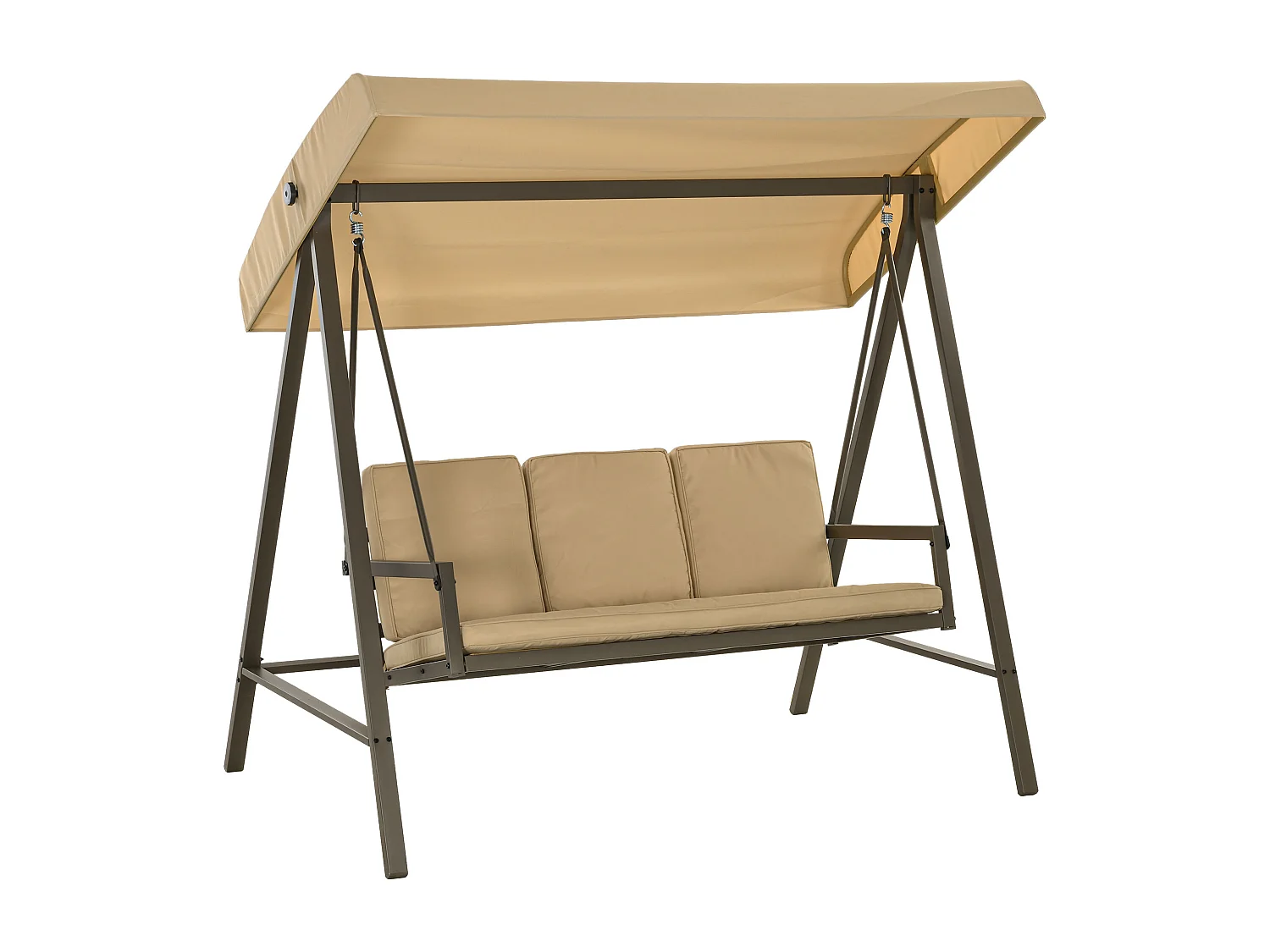 Balançoire 3 Places avec Dossier et Toit Réglable, Polyester, Beige (200x125x175 cm)