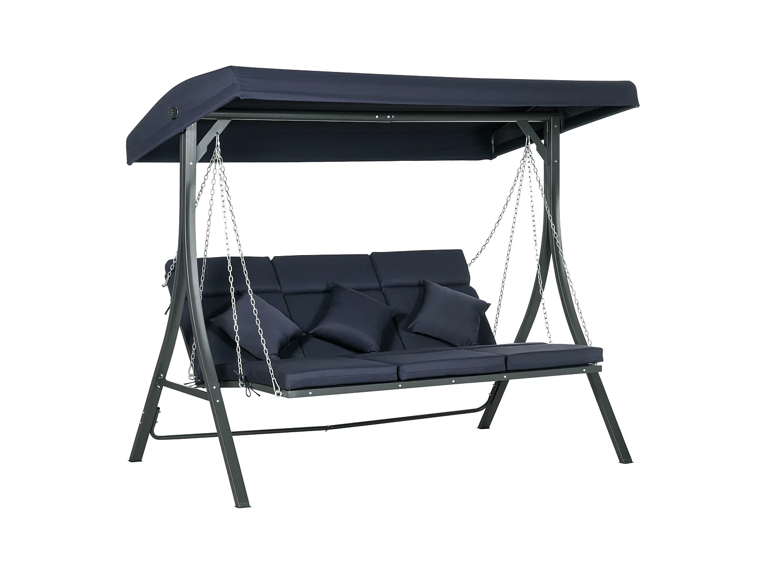 3-zits tuinschommelbank, belastbaar tot 270 kg, metalen frame, met verstelbaar dak en kussens (198x118x168 cm)