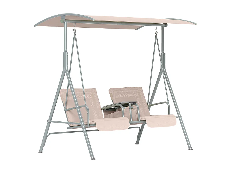 Balançoire de jardin 2 places avec porte-gobelets et auvent réglable, polyester, beige (175x112x165cm)