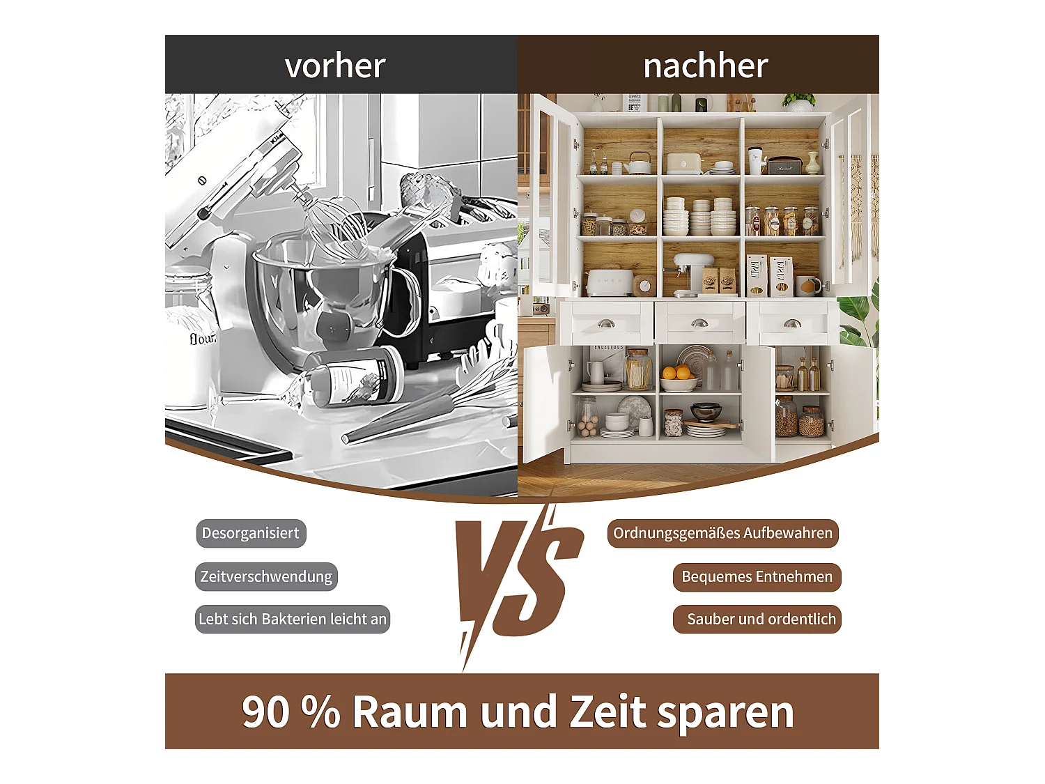 Buffet haut de cuisine - 140 x 38.5 x 175 cm - avec 3 tiroirs + 5 portes - MDF - blanc