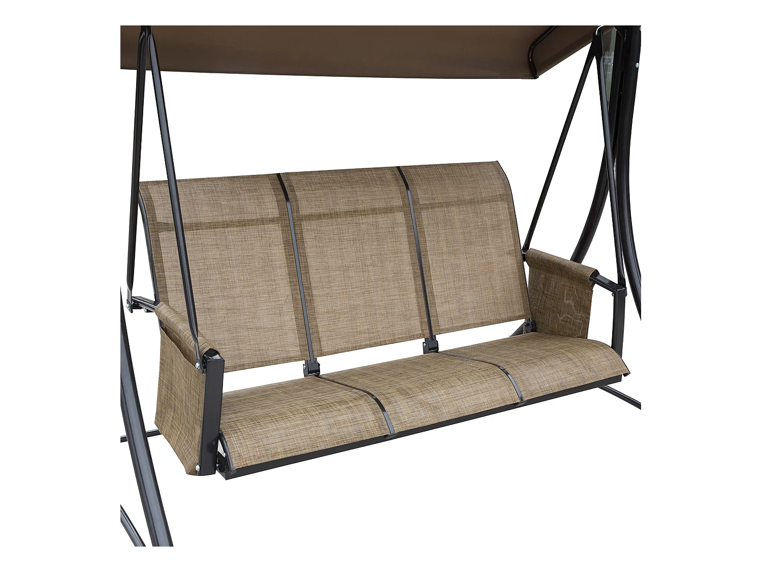 Balancelle de jardin 3 places, toit réglable, cadre métal et tissu polyester, marron (196x128x172cm)