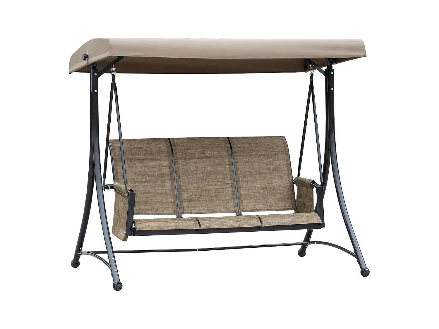 3-zits tuinschommel, verstelbaar dak, metalen frame en polyesterstof, bruin (196x128x172cm)