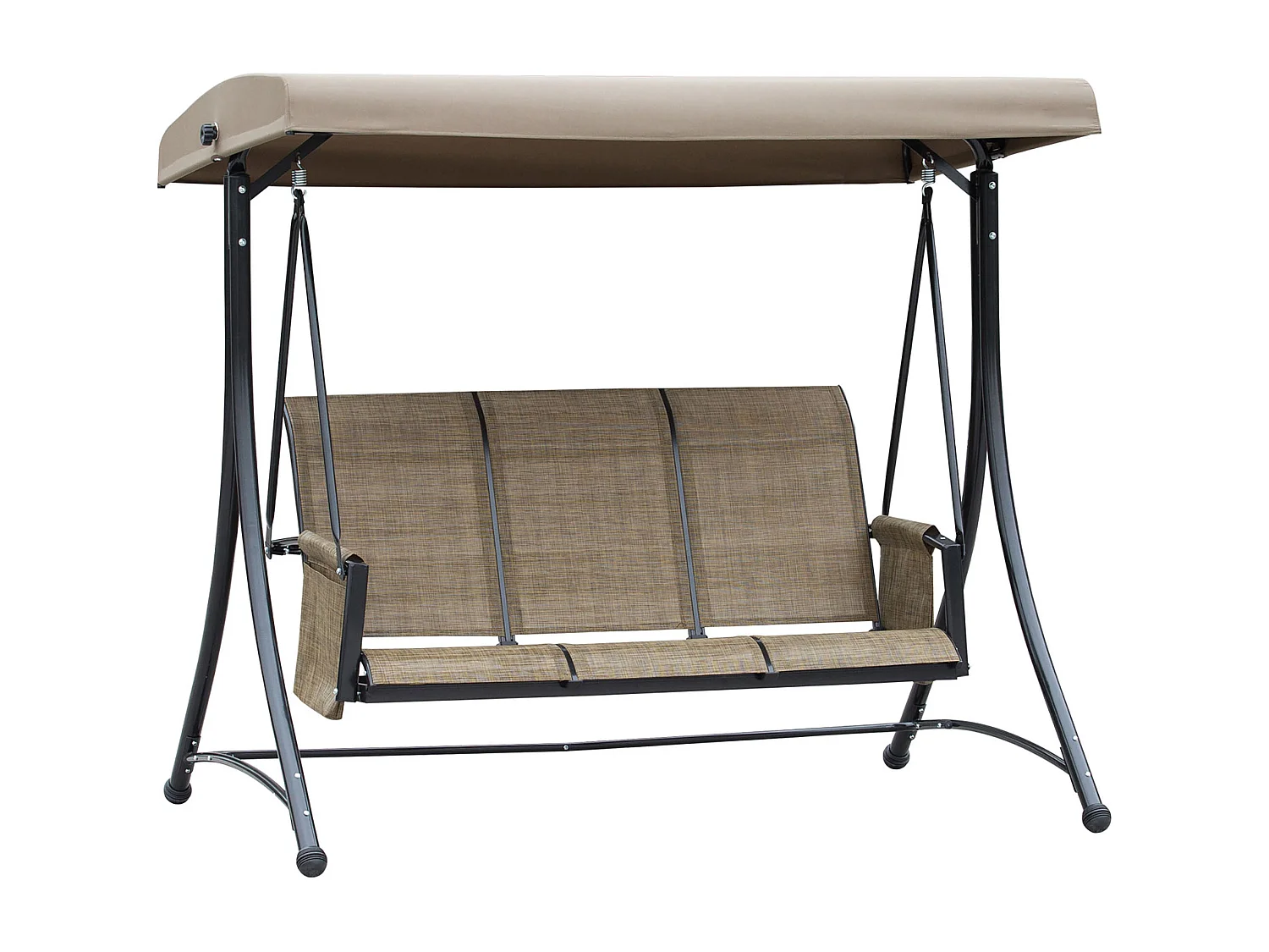 Balancelle de jardin 3 places, toit réglable, cadre métal et tissu polyester, marron (196x128x172cm)