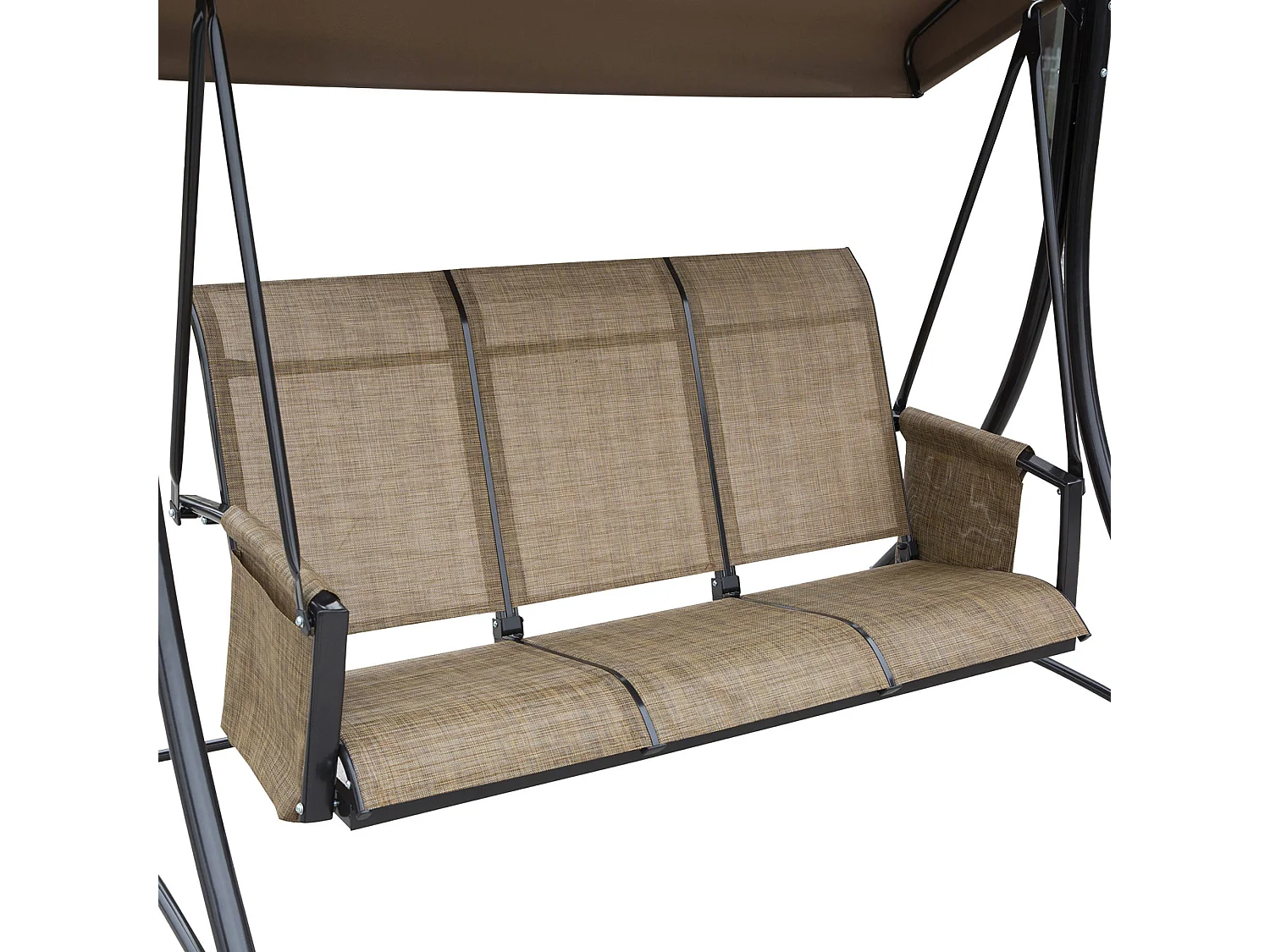 Balancelle de jardin 3 places, toit réglable, cadre métal et tissu polyester, marron (196x128x172cm)