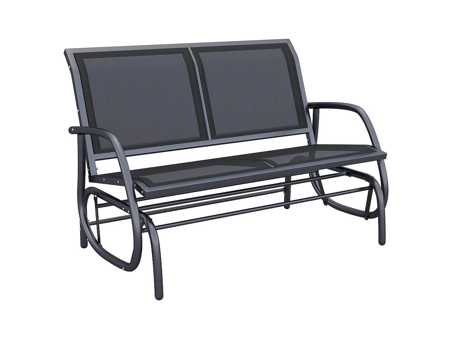 Banc balançoire 2 places en métal, dossier en maille respirante, noir (120x70x88cm)
