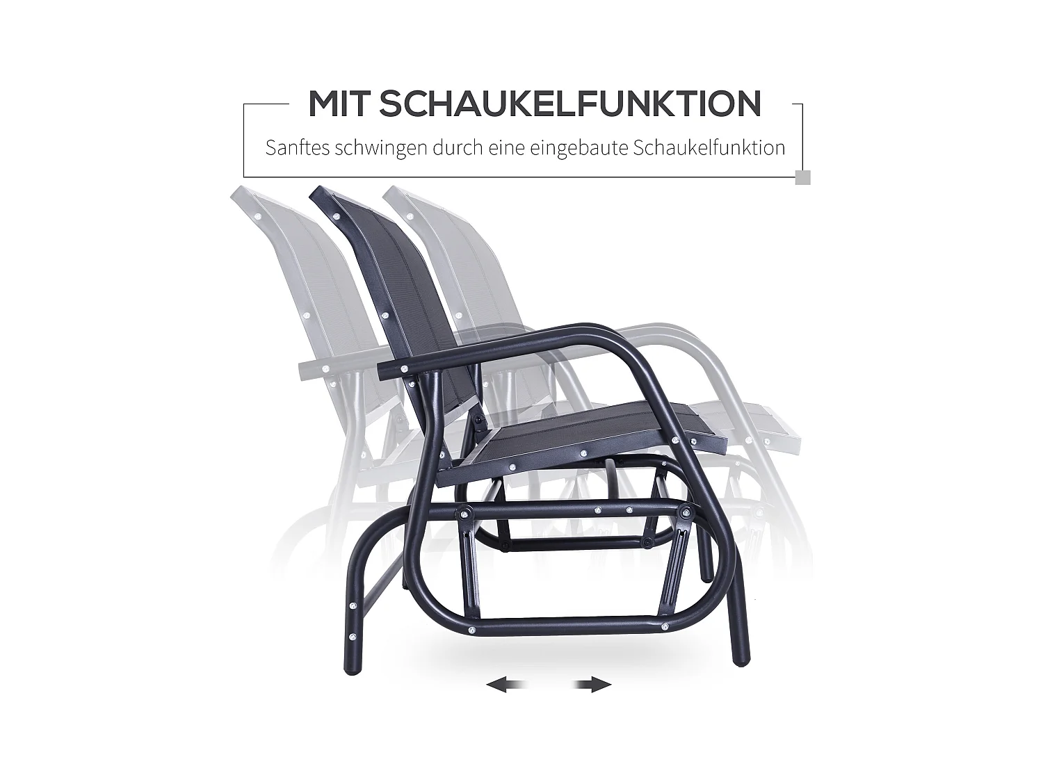 Banc balançoire 2 places en métal, dossier en maille respirante, noir (120x70x88cm)