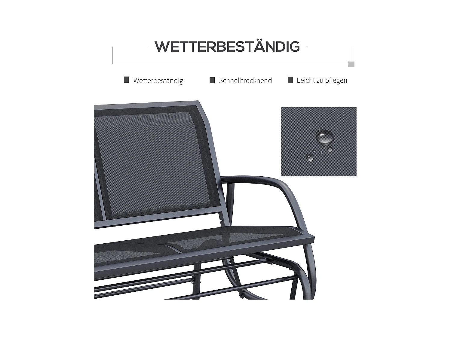 Banc balançoire 2 places en métal, dossier en maille respirante, noir (120x70x88cm)
