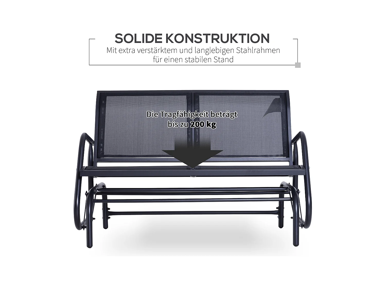 Banc balançoire 2 places en métal, dossier en maille respirante, noir (120x70x88cm)