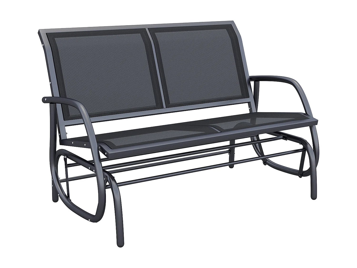 Banc balançoire 2 places en métal, dossier en maille respirante, noir (120x70x88cm)
