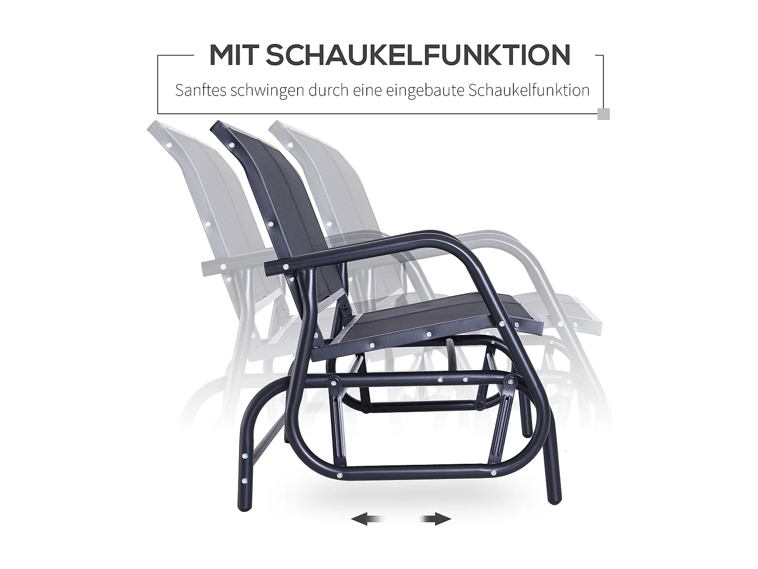 Banc balançoire 2 places en métal, dossier en maille respirante, noir (120x70x88cm)