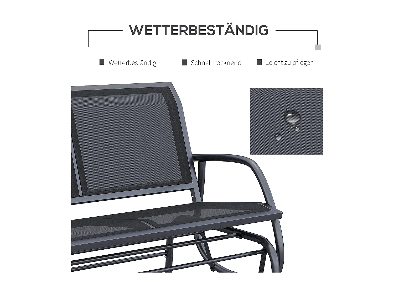 Banc balançoire 2 places en métal, dossier en maille respirante, noir (120x70x88cm)