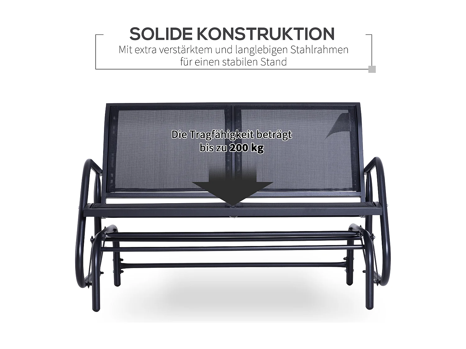 Banc balançoire 2 places en métal, dossier en maille respirante, noir (120x70x88cm)