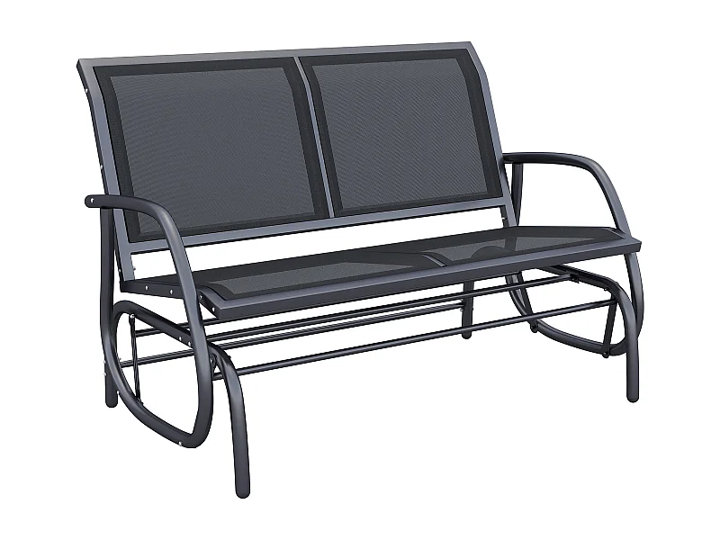 Banc balançoire 2 places en métal, dossier en maille respirante, noir (120x70x88cm)