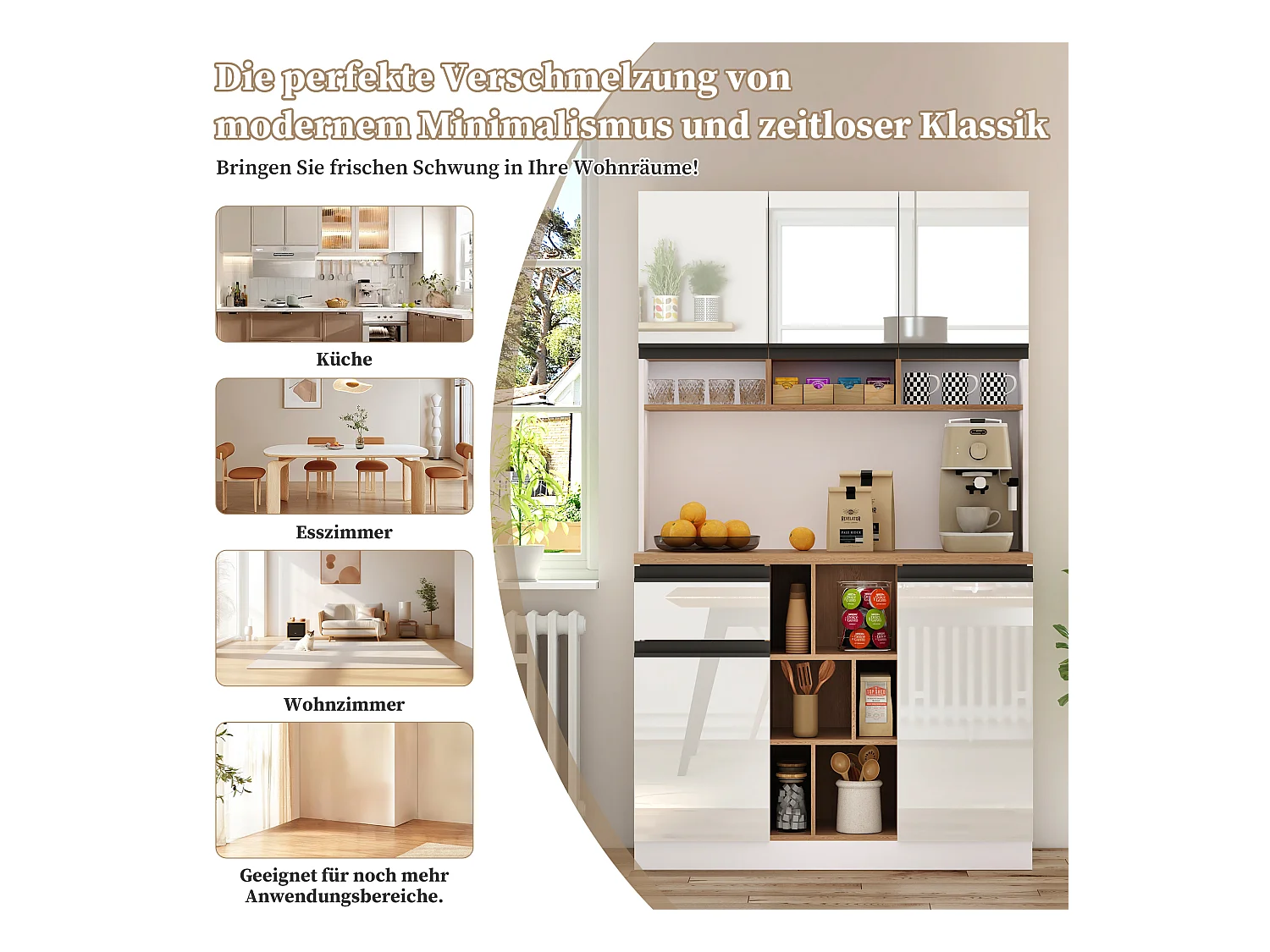 Buffet haut - 105 x 45 x 185 cm - avec étagères réglables + 1 tiroir + 3 portes - MDF - blanc