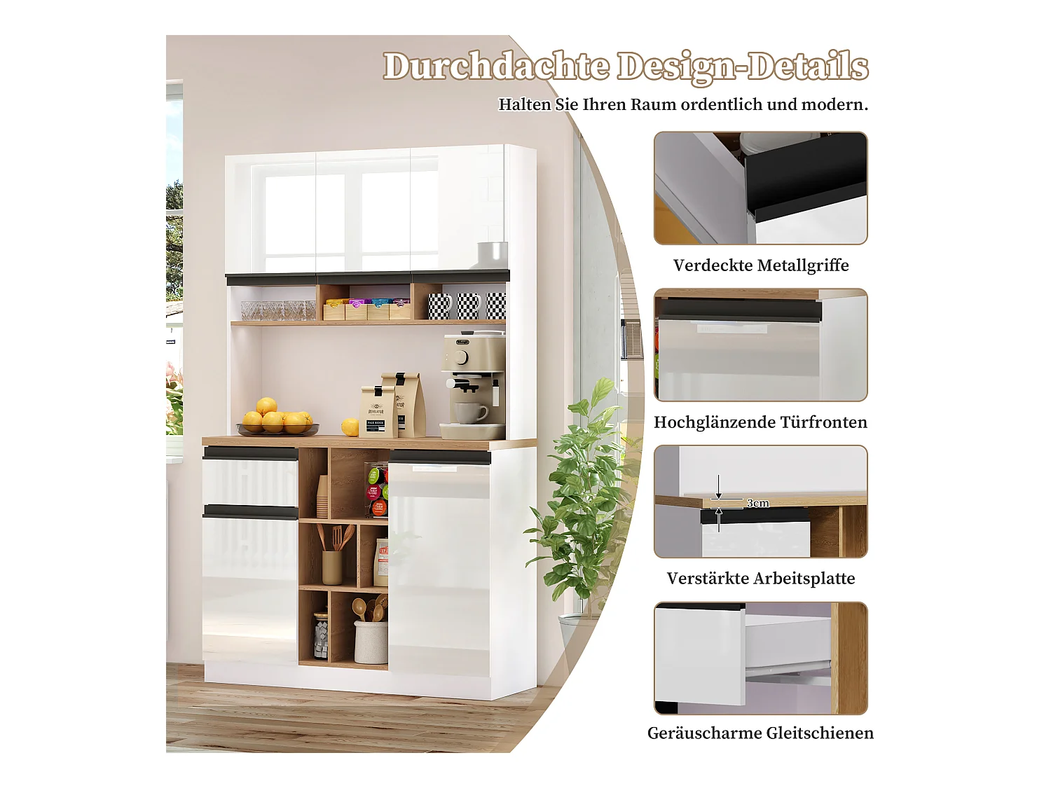 Buffet haut - 105 x 45 x 185 cm - avec étagères réglables + 1 tiroir + 3 portes - MDF - blanc