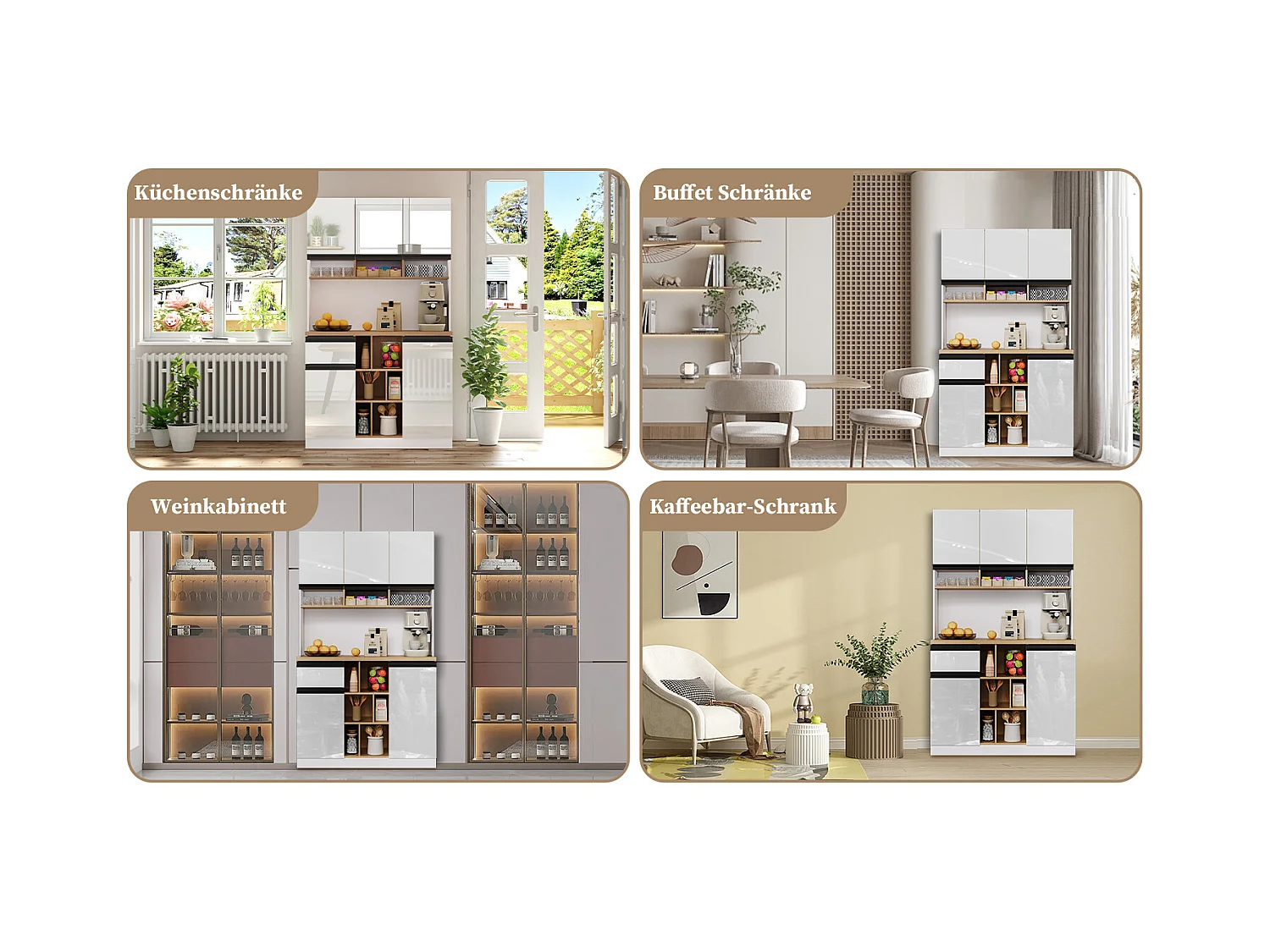 Buffet haut - 105 x 45 x 185 cm - avec étagères réglables + 1 tiroir + 3 portes - MDF - blanc