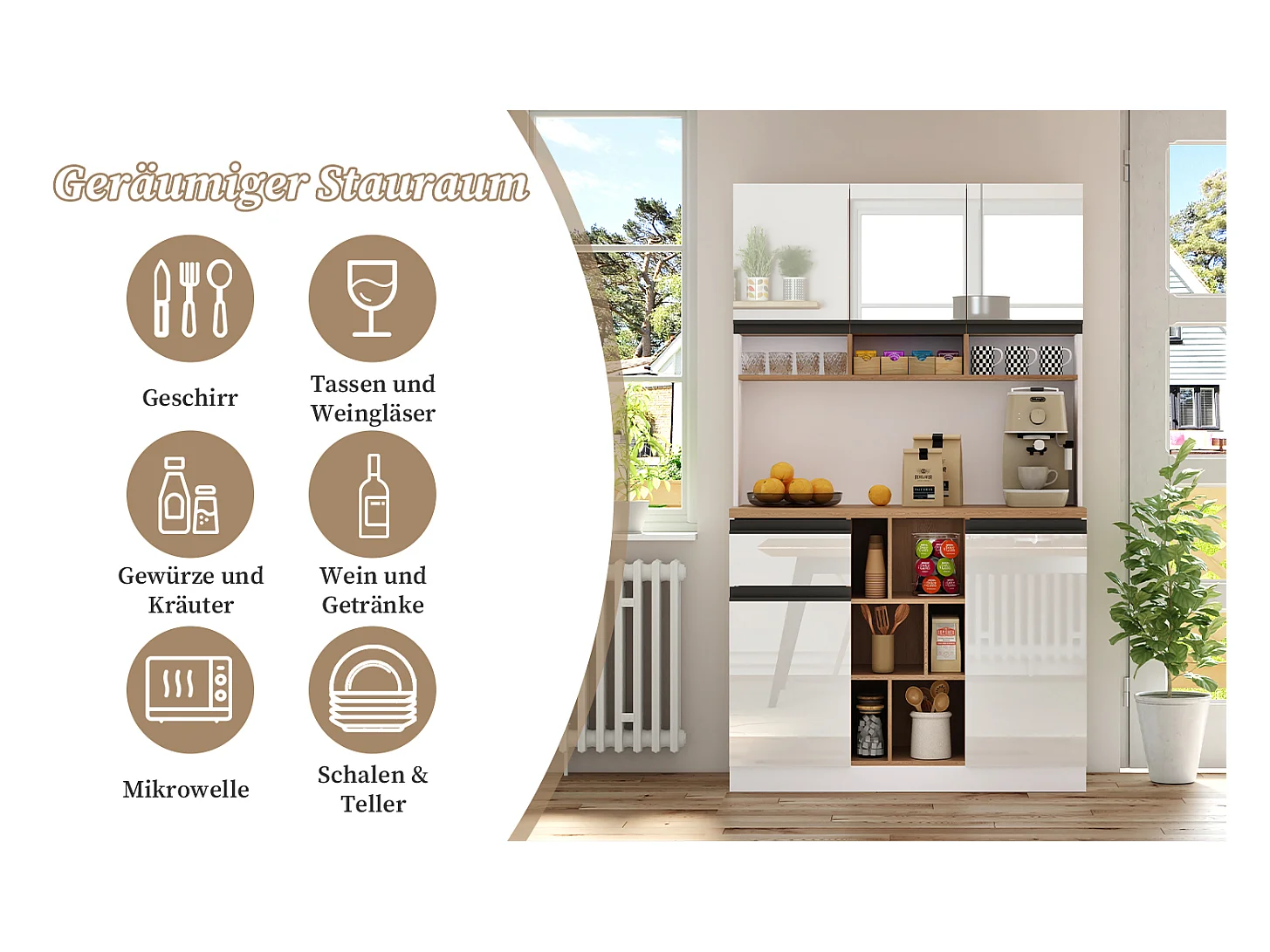 Buffet haut - 105 x 45 x 185 cm - avec étagères réglables + 1 tiroir + 3 portes - MDF - blanc