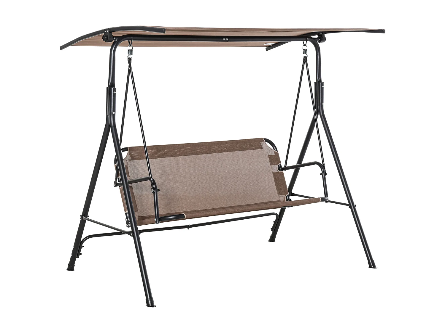 Banc balançoire 2 places avec toit réglable, métal, brun (172x110x155 cm)