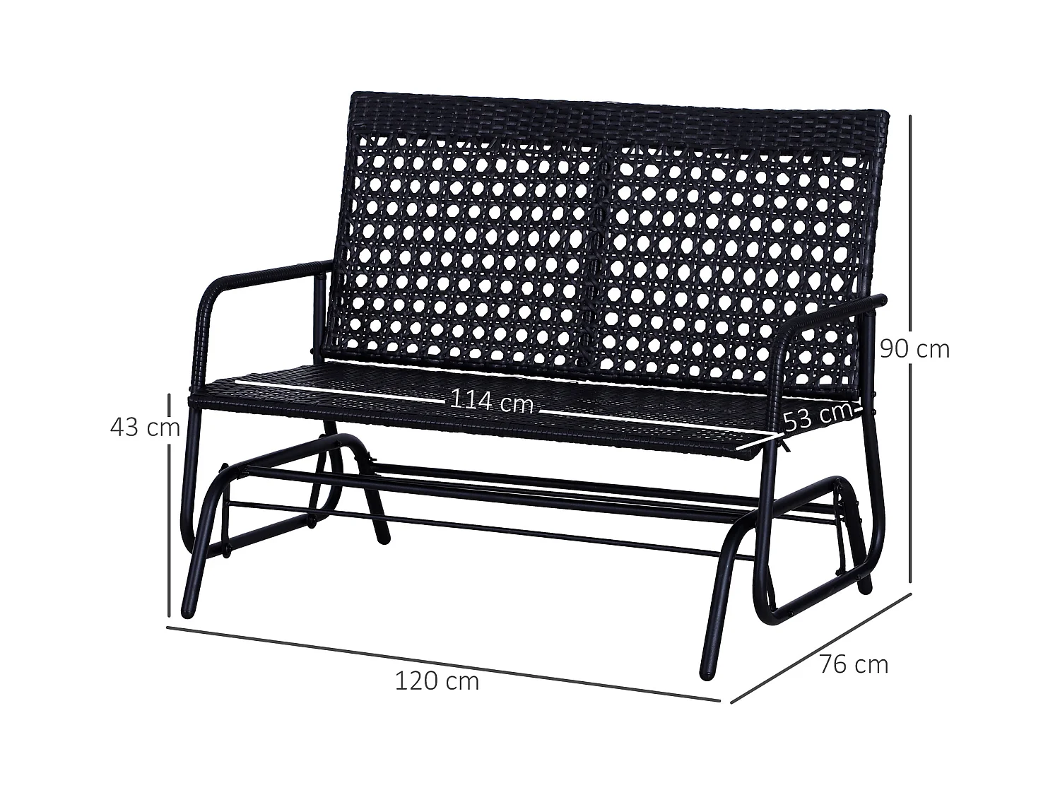 Banc balançoire 2 places en polyrattan, design élégant, noir (120x76x90cm)