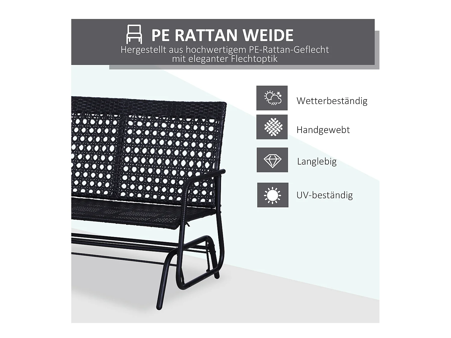 Banc balançoire 2 places en polyrattan, design élégant, noir (120x76x90cm)