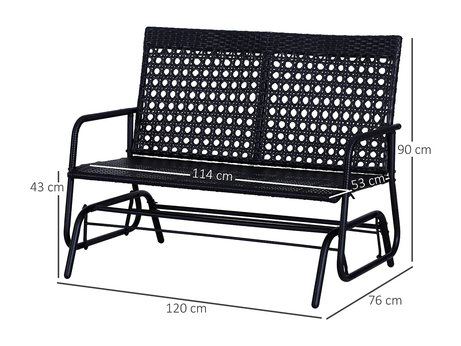 Banc balançoire 2 places en polyrattan, design élégant, noir (120x76x90cm)