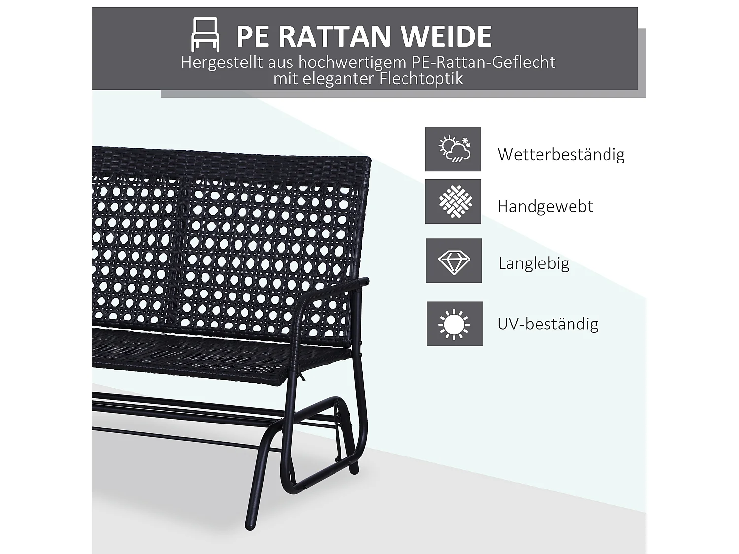 Banc balançoire 2 places en polyrattan, design élégant, noir (120x76x90cm)