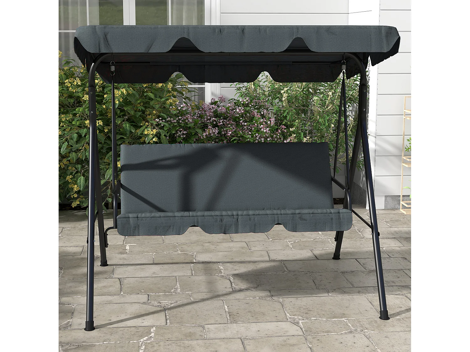 3-zits tuinschommel met kussen, metalen frame en verstelbaar dak, grijs (172x110x153 cm)