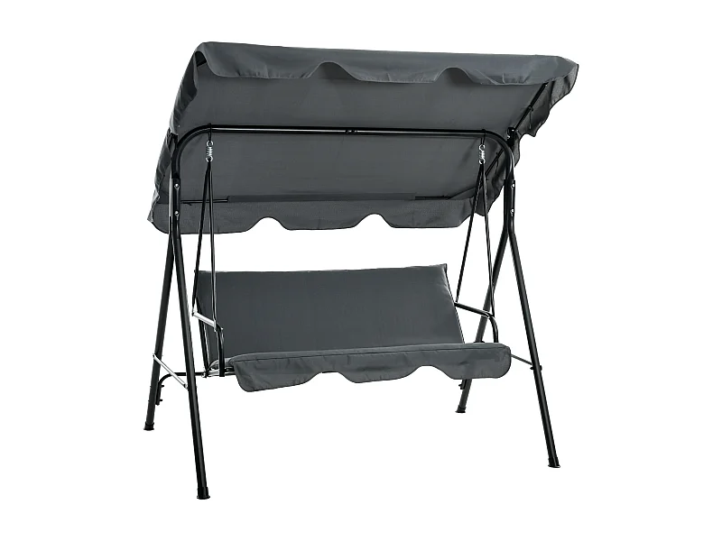 3-zits tuinschommel met kussen, metalen frame en verstelbaar dak, grijs (172x110x153 cm)