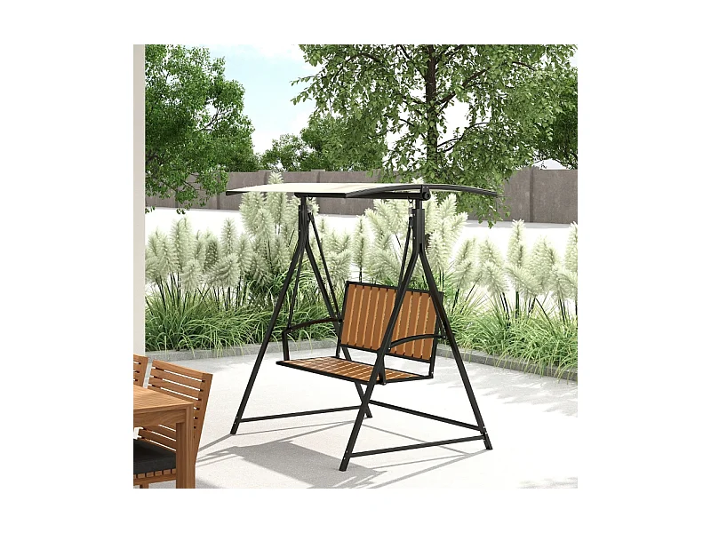 Banc balancelle 2 places avec toit réglable, chaise longue de jardin, métal, polyester, noir (142x112x162 cm)