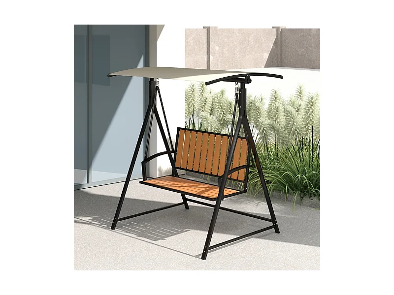 Banc balancelle 2 places avec toit réglable, chaise longue de jardin, métal, polyester, noir (142x112x162 cm)